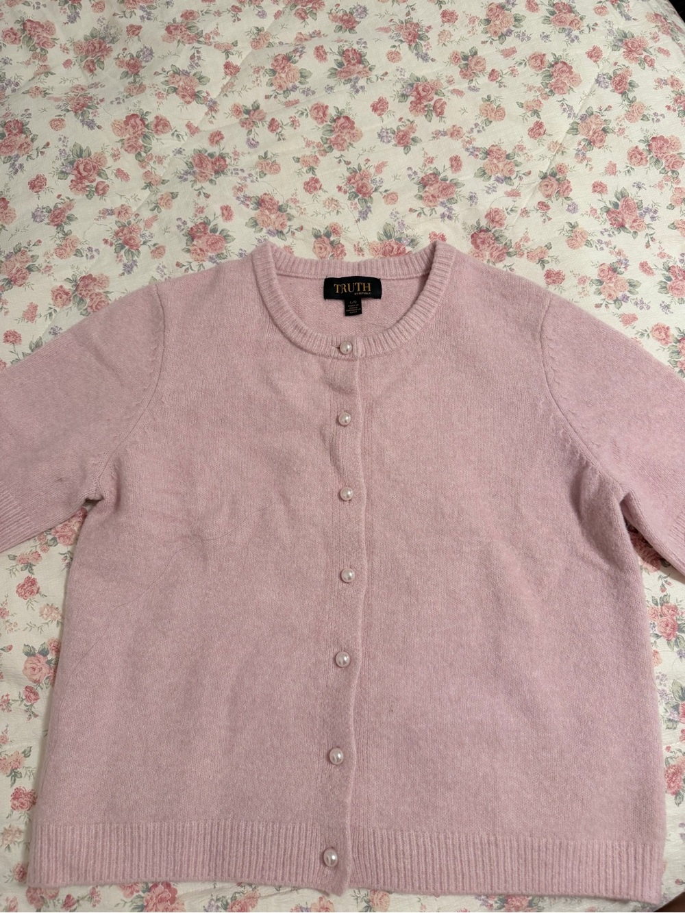 Truth Pale Pink Pearl-Button Crewneck Cardigan